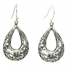 Earrings Silver 925 Sterling Drop Dangle Women Traditional Oxidized Engrave B588